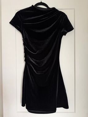 Black Velvet Short Sleeve Dress - Elegant Evening Style